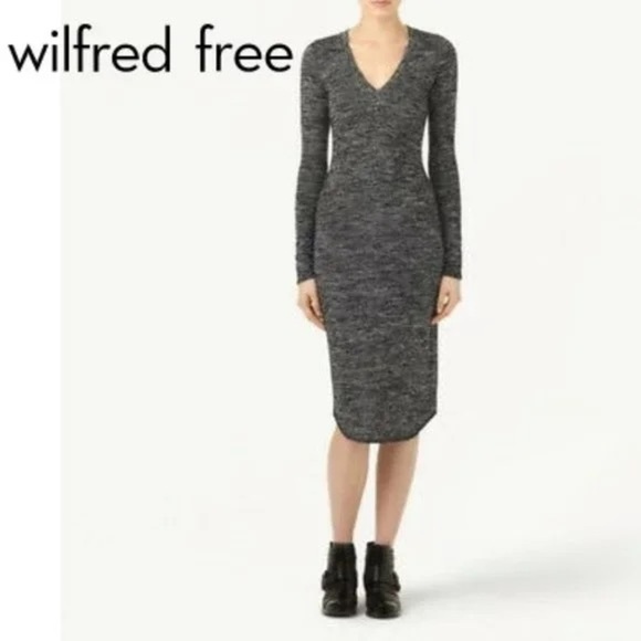 Wilfred Lisiere Stretch Knit V Neck MIDI Dress - Picture 1 of 4